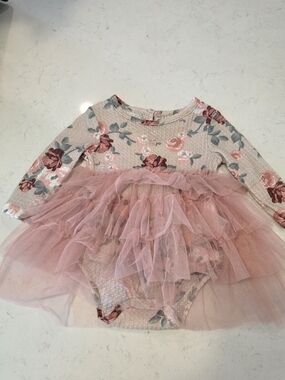 Just Lizzy Baby Girls Floral Tutu Romper 12M Long Sleeve Bodysuit Dress